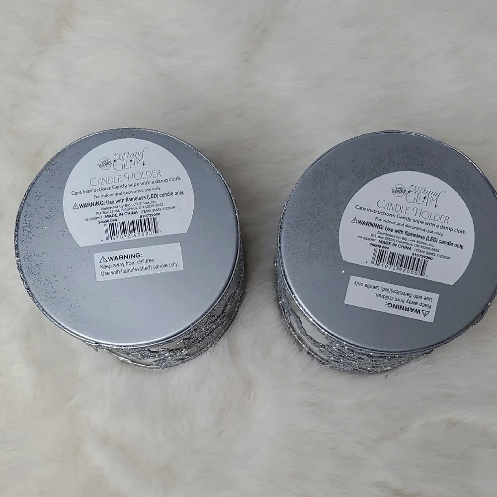 Silver Glitter Snowflake Candle Holders Set of 2 Holiday Winter